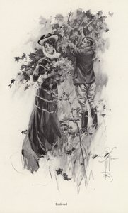 Frau pflückt Blumen mit einem männlichen Bewunderer von Harrison Fisher