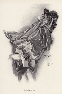Frau erhält einen Blumenstrauß von einem Verehrer von Harrison Fisher