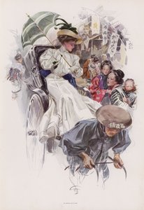Junge amerikanische Frau in einer japanischen Rikscha von Harrison Fisher