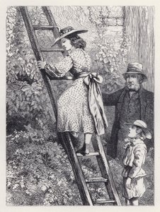 Harriet späht in das Nest der Rotkehlchen (Stich) von Harrison William Weir