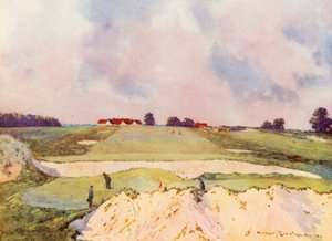 Golfplätze: Sandy Lodge, das erste Grün, Blick zum Clubhaus von Harry (1878 1950) Rountree