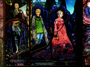Detail aus dem Genfer Fenster, das The Dreamers von Lennox Robinson (1886-1958) und Countess Cathleen von W.B. Yeats (1865-1939) zeigt