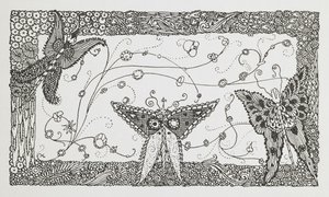 Illustration zur Geschichte Riquet mit dem Schopf. Ein Schmetterlingsdesign. von Harry Clarke