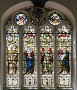 Oxford, Brasenose College Chapel, James Powell & Sons, Harry Ellis Wooldridge, St Cedda, Madonna & Kind, St Michael, St Hugh von Harry Ellis Wooldridge