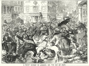 Punch-Karikatur: Ein ruhiger Sonntag in London; oder, der Ruhetag (Stich) von Harry Furniss