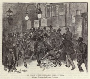 Sechs Uhr im Hauptpostamt von Harry Furniss