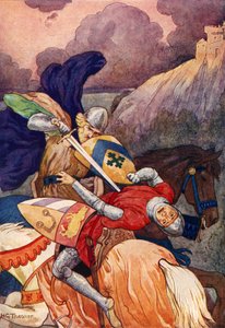 König Artus ersticht seinen Feind durch die Brust von Harry George Theaker