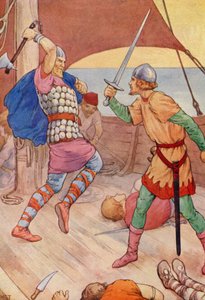 Der Piratenchef sprang auf Robin zu von Harry George Theaker