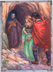 Sie kamen zu einer Höhle am Meer (aus Diarmud und Grania) von Harry George Theaker