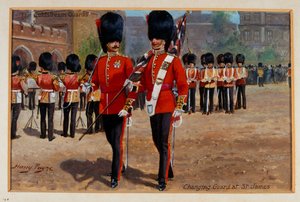 Die Coldstream Guards wechseln die Wache am St. James, um 1905 von Harry Payne