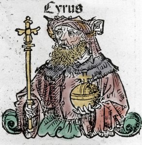 Kyros II. (529 v. Chr.), bekannt als Kyros der Große, Gründer des Persischen Reiches. Holzschnitt aus „Chronik von Nürnberg“ von Hartmann Schedel
