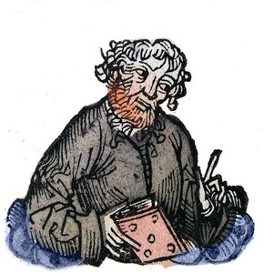 Porträt von Juvenal, lateinischer satirischer Dichter aus dem Ende des 1. Jahrhunderts. Xylographie aus „Chroniken von Nürnberg“ von Hartmann Schedel von Hartmann Schedel