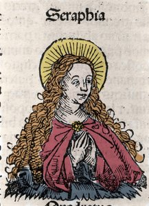 Porträt der heiligen Seraphia (Serapia) (Seraphia von Syrien), christliche Märtyrerin des 2. Jahrhunderts. Aus „Chroniken von Nürnberg“ von Hartmann Schedel