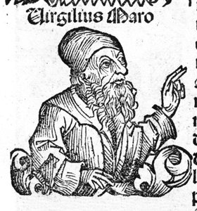 Porträt des lateinischen Dichters Virgil (70 v. Chr. - 19 v. Chr.). Xylographie aus den „Chroniken von Nürnberg“ von Hartmann Schedel