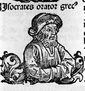 Porträt des attischen Redners Isokrates (436-338 v. Chr.). Xylographie aus „Chroniken von Nürnberg“ von Hartmann Schedel