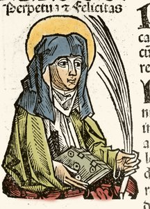 Darstellung von Saint Perpetuus, Martyrium in Karthago. Holzschnitt von Hartmann Schedel „Chroniken von Nürnberg“ 1493 von Hartmann Schedel