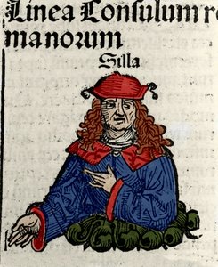 Darstellung des römischen Politikers Lucius Cornelius Sulla (Silla oder Sylla) (138-68 v. Chr.) Xylographie aus den „Chroniken von Nürnberg“ von Hartmann Schedel von Hartmann Schedel