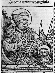 Darstellung des Evangelisten Markus. Gravur aus „Liber chronicarum“ (Nürnberger Chroniken) von Hartmann Schedel 1493