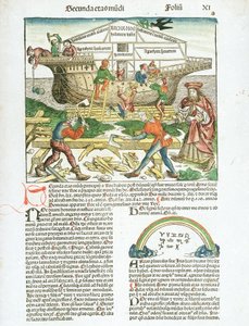 Der Bau der Arche Noah, Beschreibung der Aktivitäten der Schiffbauer von Hartmann Schedel