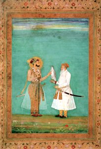 Kaiser Shah Jahan und ein älterer Höfling mit einem Falken, ca. 1650