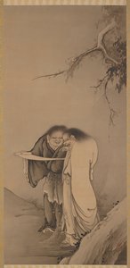 Die chinesischen taoistischen Unsterblichen, Han-shan und Shih-te Kanzan und Jittoku, Meiji-Ära, 1886