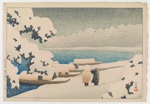 Schnee bei Hashidate (Yuki no hashidate), aus der Serie Souvenirs of Travel II (Tabi miyage dai nishū) von Hasui Kawase