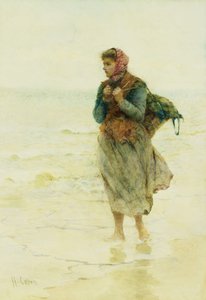 "Eine steigende Flut, Jetsom und Flotsam": Ein junger Seetang-Sammler am Wasser von Hector Caffieri