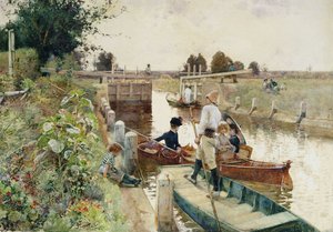 Bootsfahrer in einer Schleuse auf der Themse von Hector Caffieri