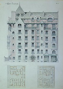 Die Fassade und der Grundriss von 