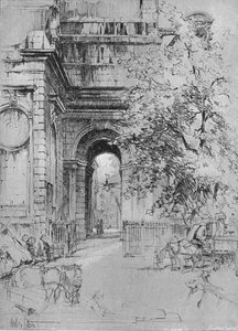 Der alte Eingang zur London Bridge unter dem Turm von St. Magnus, um 1902-1903 von Hedley Fitton