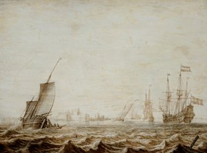 Ein Wijdschip senkt das Segel in einer stürmischen See, Mitte des 17. Jahrhunderts von Heerman Witmont