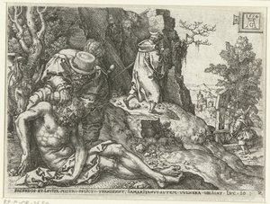 Der barmherzige Samariter pflegt die Wunden von Heinrich Aldegrever
