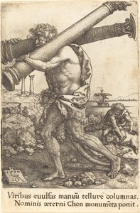 Herkules trägt die zwei Säulen von Gaza, 1550 von Heinrich Aldegrever