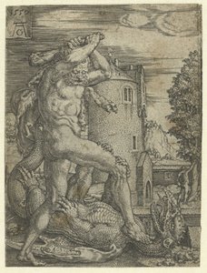 Herkules tötet den Drachen Ladon von Heinrich Aldegrever