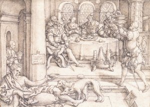 Lazarus bittet um Krümel vom Tisch des Reichen (1552) von Heinrich Aldegrever