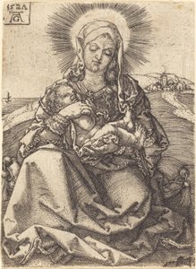 Madonna in einer Landschaft auf einem Kissen sitzend von Heinrich Aldegrever
