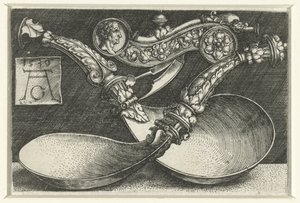 Entwurf für zwei Löffel und eine Pfeife von Heinrich Aldegrever