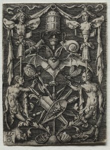 Ornamentdesign mit einer Fledermaus im Zentrum von Heinrich Aldegrever