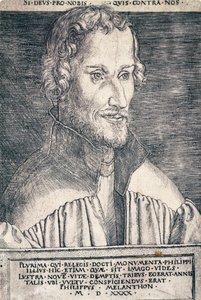 Porträt von Philip Melanchthon oder Philipp Schwarzerd, deutscher Humanist und Theologe, Stich von Heinrich Aldegrever