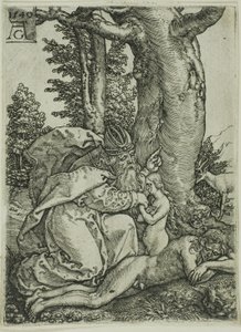 Die Erschaffung von Eva, Platte eins aus Adam und Eva von Heinrich Aldegrever