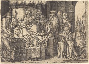Der reiche Mann auf seinem Sterbebett, 1554 von Heinrich Aldegrever