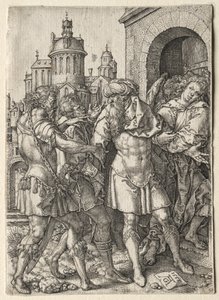 Die Geschichte von Lot: Lot verhindert die Gewalt der Sodomiten, 1555 von Heinrich Aldegrever