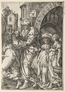Die Geschichte von Lot: Lot und seine Familie fliehen aus Sodom von Heinrich Aldegrever