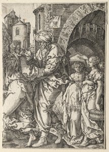 Die Geschichte von Lot: Lot und seine Familie fliehen aus Sodom, 1555 von Heinrich Aldegrever