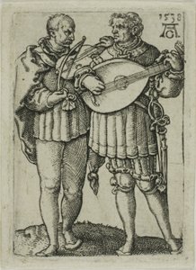 Zwei Musiker, die Geige und Laute spielen, Platte eins aus den Kleinen Hochzeitstänzern