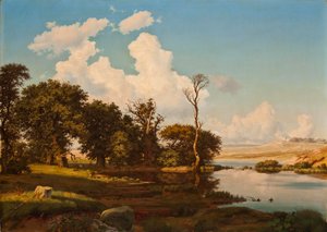 Dänische Landschaft, Eichen am See von Heinrich Buntzen