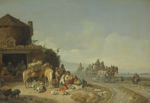 Reisende vor einem Gasthaus von Heinrich Burkel