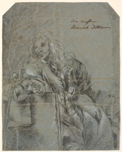 Selbstporträt? sitzend, mit Leinwand und Palette, ausgestreckte Hand von Heinrich Dittmers