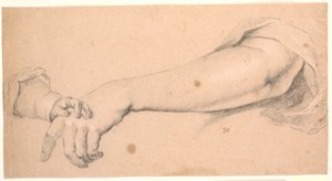 Studie: ein Frauenarm, auf dem eine Kinderhand ruht von Heinrich Dittmers