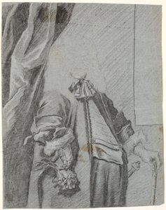 Studie zu einem Männerporträt, 3/4 Figur, rechte Hand hält einen Handschuh, gestützt an der Seite, linke Hand gestützt auf einen Stock von Heinrich Dittmers